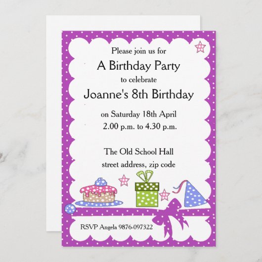 Invitation d'anniversaire de Polka Dot (Devant / Derrière)