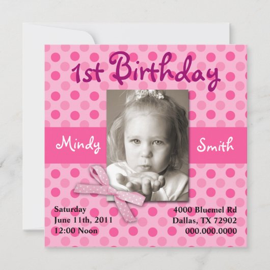 Invitation d'anniversaire de Polka Dot (Devant)