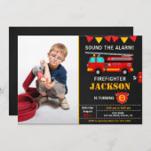 Invitation d'anniversaire de pompier avec photo (Devant / Derrière)