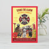 Invitation d'anniversaire de pompier avec photo et (Debout devant)