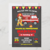 Invitation d'anniversaire de pompier Chalboard de  (Devant)