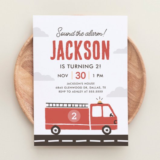 Invitation d'anniversaire de pompier de camion de 