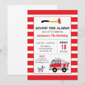 Invitation d'anniversaire de pompier de camion de  (Devant / Derrière)