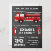 Invitation d'anniversaire de pompier de camion de (Devant)