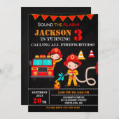 Invitation d'anniversaire de pompier Fête de camio (Devant / Derrière)