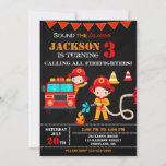 Invitation d'anniversaire de pompier Fête de camio<br><div class="desc">Invitation pour l'anniversaire des pompiers Invitation pour la fête des camions de pompiers. Jolie invitation pour la fête d'anniversaire du jeune pompier avec un camion de pompier rouge, des pompiers brunette aux cheveux noirs et du matériel de lutte contre les incendies. Sonnez l'alarme et éditez simplement ce modèle facile à...</div>