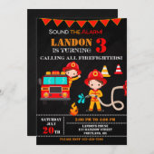 Invitation d'anniversaire de pompier Fête de camio (Devant / Derrière)