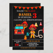 Invitation d'anniversaire de pompier Fête de camio (Devant / Derrière)