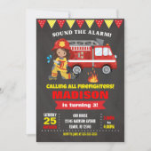 Invitation d'anniversaire de pompier fille tableau (Devant)