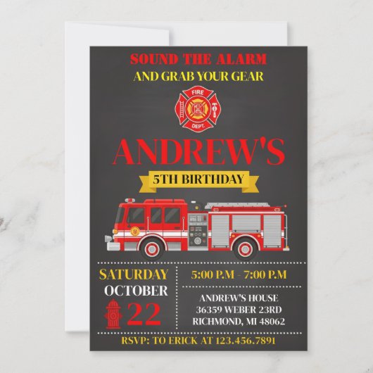 Invitation d'anniversaire de pompier moderne perso (Devant)
