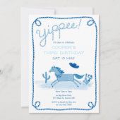 Invitation d'anniversaire de Poney Occidental Bleu (Devant)