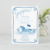Invitation d'anniversaire de Poney Occidental Bleu (Debout devant)
