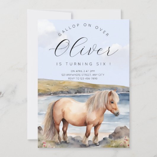 Invitation d'anniversaire de poney Shetland (Devant)