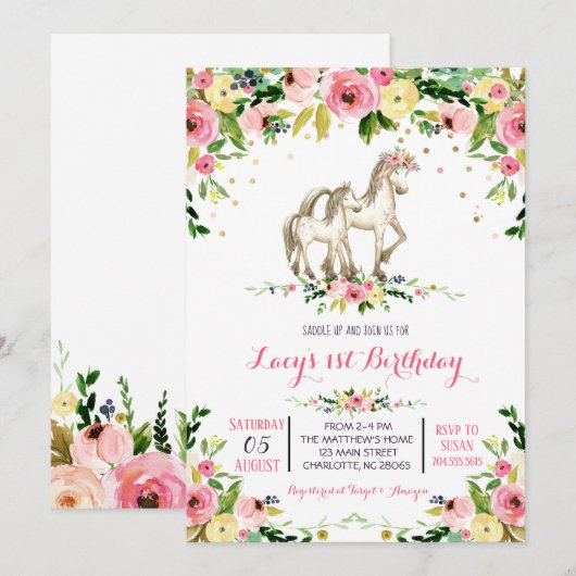 Invitation d'anniversaire de Pony, invitation d'an (Devant / Derrière)