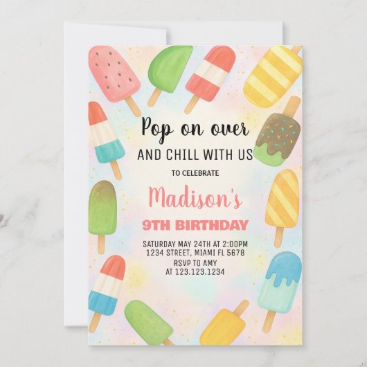 Invitation d'anniversaire de Popsicle moderne (Devant)