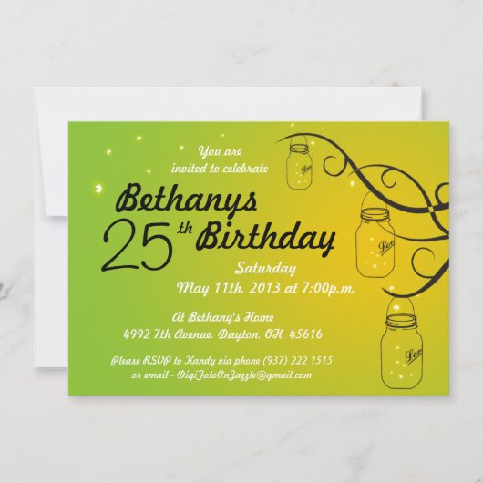 Invitation d'anniversaire de pot de maçon en verts (Devant)