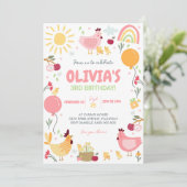 Invitation d'anniversaire de poulet Rainbow Chicke (Debout devant)