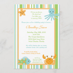 invitation d'anniversaire de poulpe de vie marine
