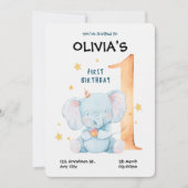 Invitation d'anniversaire de premier éléphant à l' (Devant)