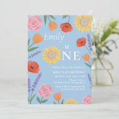 Invitation d'anniversaire de première année Fleurs (Debout devant)