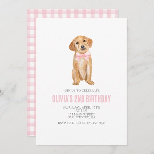 Invitation d'anniversaire de préppy puppy (Devant / Derrière)