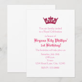 Invitation d'anniversaire de princesse à couronne  (Devant / Derrière)