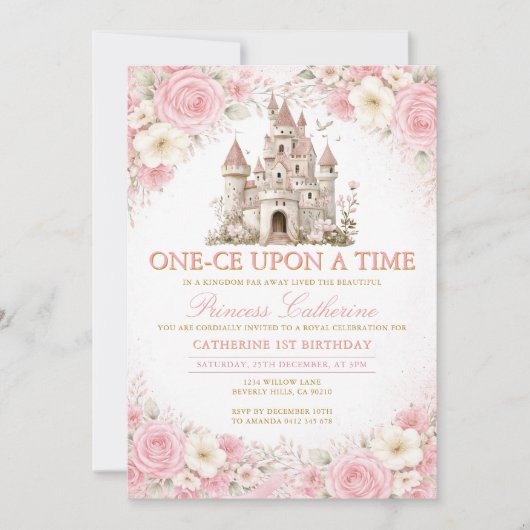 Invitation d'anniversaire de princesse au château (Devant)