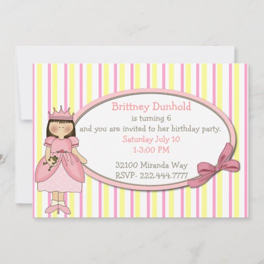 Invitation d'anniversaire de Princesse avec Grenou (Devant)