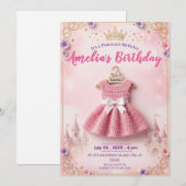 Invitation d'anniversaire de princesse avec robe a (Devant / Derrière)