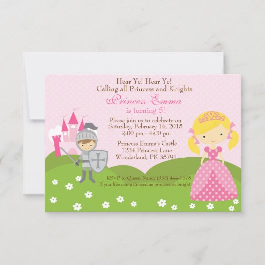 Invitation d'anniversaire de princesse (blonde) et (Devant)