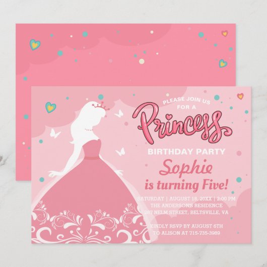 Invitation d'anniversaire de princesse de conte de (Devant / Derrière)