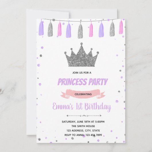 Invitation d'anniversaire de princesse de couronne (Devant)