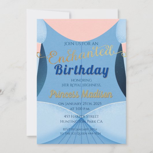 Invitation d'anniversaire de Princesse Enchantée (Devant)