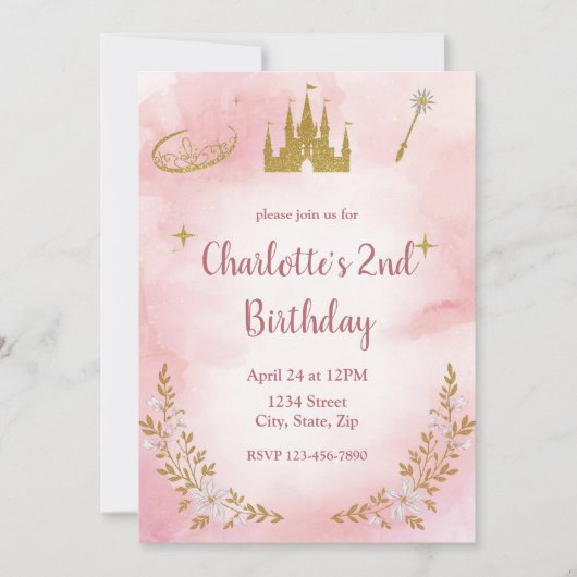 Invitation d'anniversaire de princesse enchantée R (Devant)