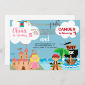 Invitation d'anniversaire de princesse et de frère (Devant / Derrière)