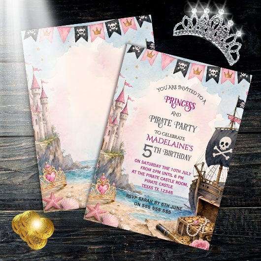 Invitation d'anniversaire de princesse et de pirat