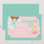 Invitation d'anniversaire de princesse fée rose me (Devant / Derrière)