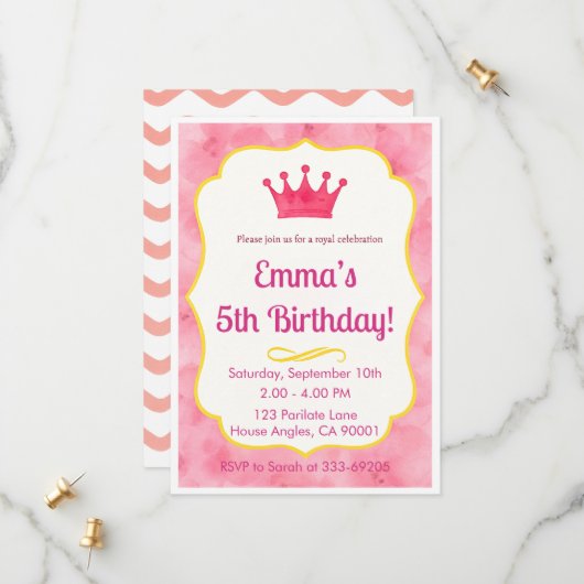 Invitation d'anniversaire de princesse | Fête roya (Devant/Arrière en situation)