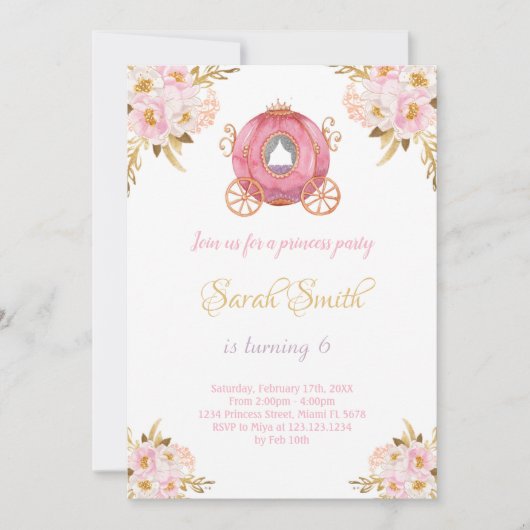 Invitation d'anniversaire de princesse florale (Devant)
