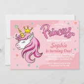 Invitation d'anniversaire de princesse licorne (Devant)