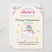Invitation d'anniversaire de princesse licorne des (Devant)