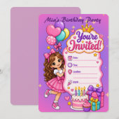 Invitation d'anniversaire de princesse mignonne (Devant / Derrière)