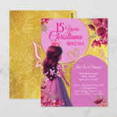 Invitation d'anniversaire de princesse – Nom perso (Devant / Derrière)