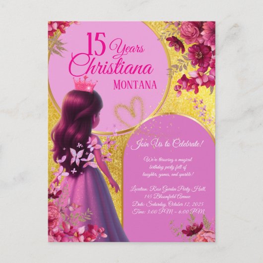 Invitation d'anniversaire de princesse – Nom perso (Devant)