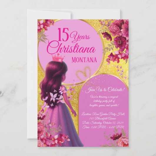 Invitation d'anniversaire de princesse – Nom perso (Devant)