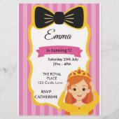 Invitation d'anniversaire de princesse pour filles (Devant)