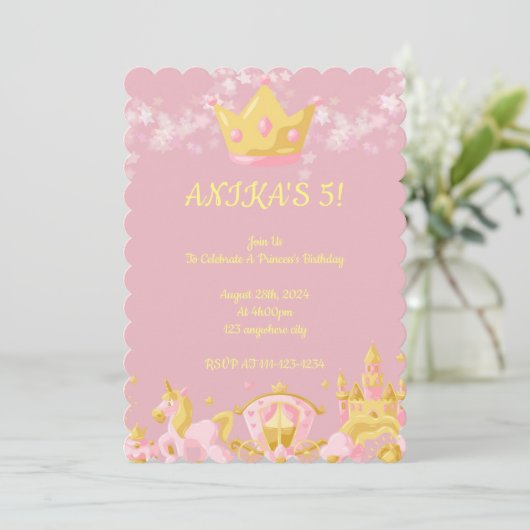 Invitation d'anniversaire de princesse rose (Debout devant)