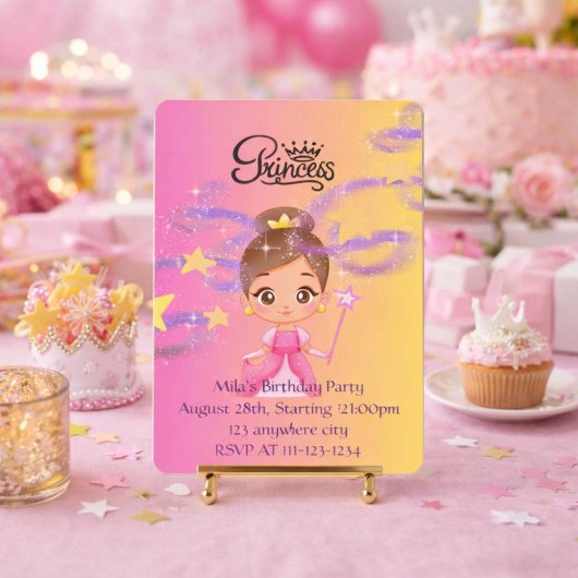 Invitation d'anniversaire de princesse rose