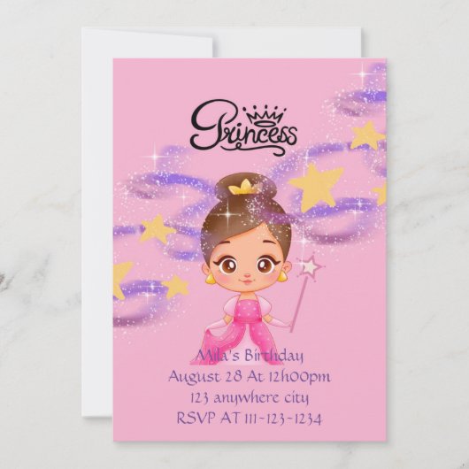 invitation d'anniversaire de princesse rose (Devant)