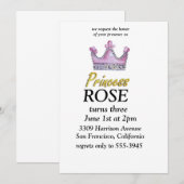 Invitation d'anniversaire de princesse rose et or (Devant / Derrière)